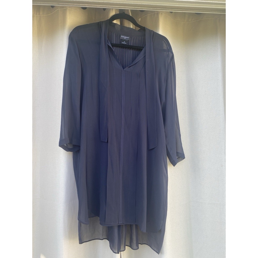 Club Monaco‎ Silk Tunic Pintuck Dress Women's 10 Navy Blue 3/4 Sleeve $269